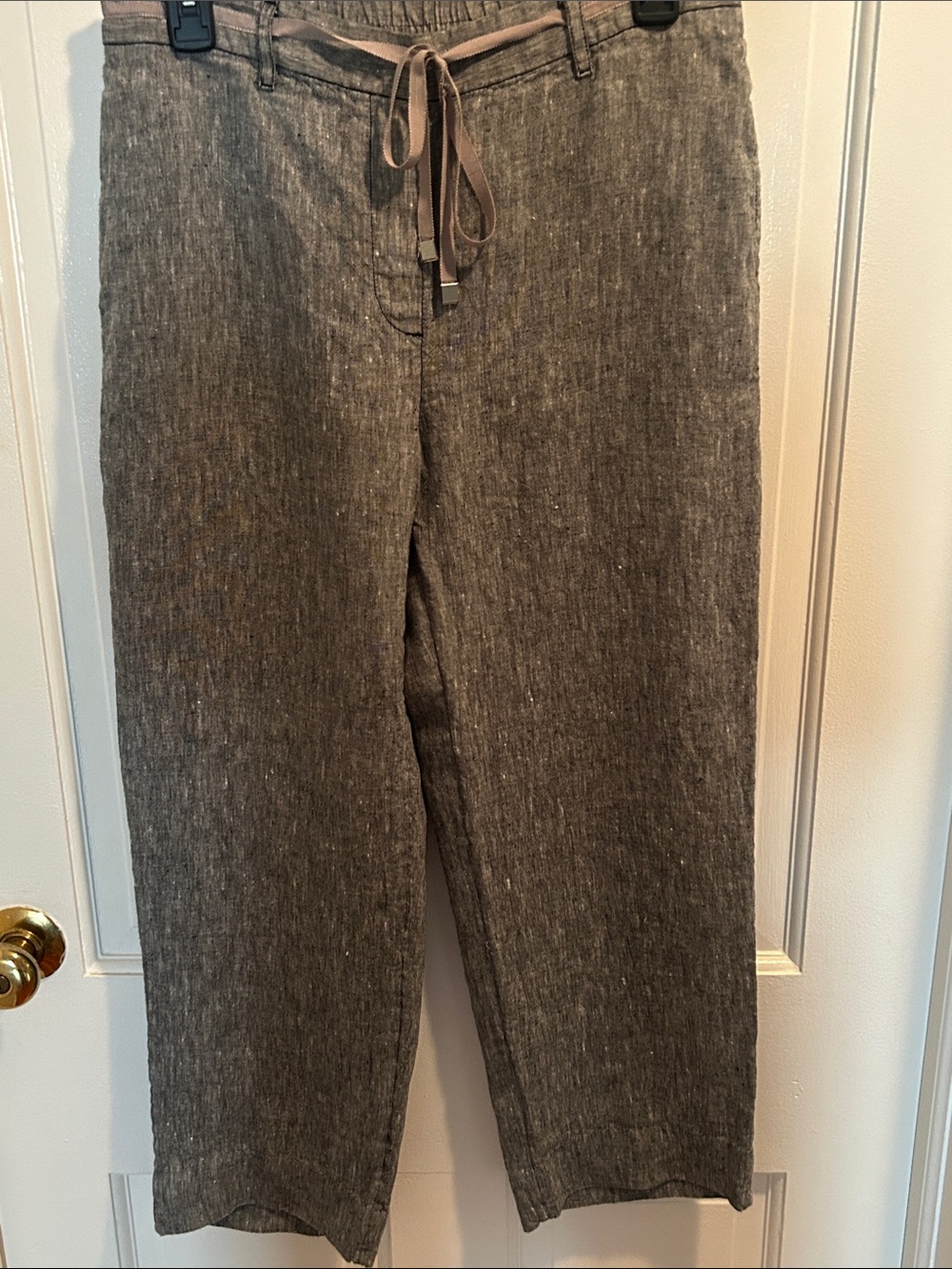 Chico's Cropped Drawstring Linen-Blend Pants — Heathered Charcoal